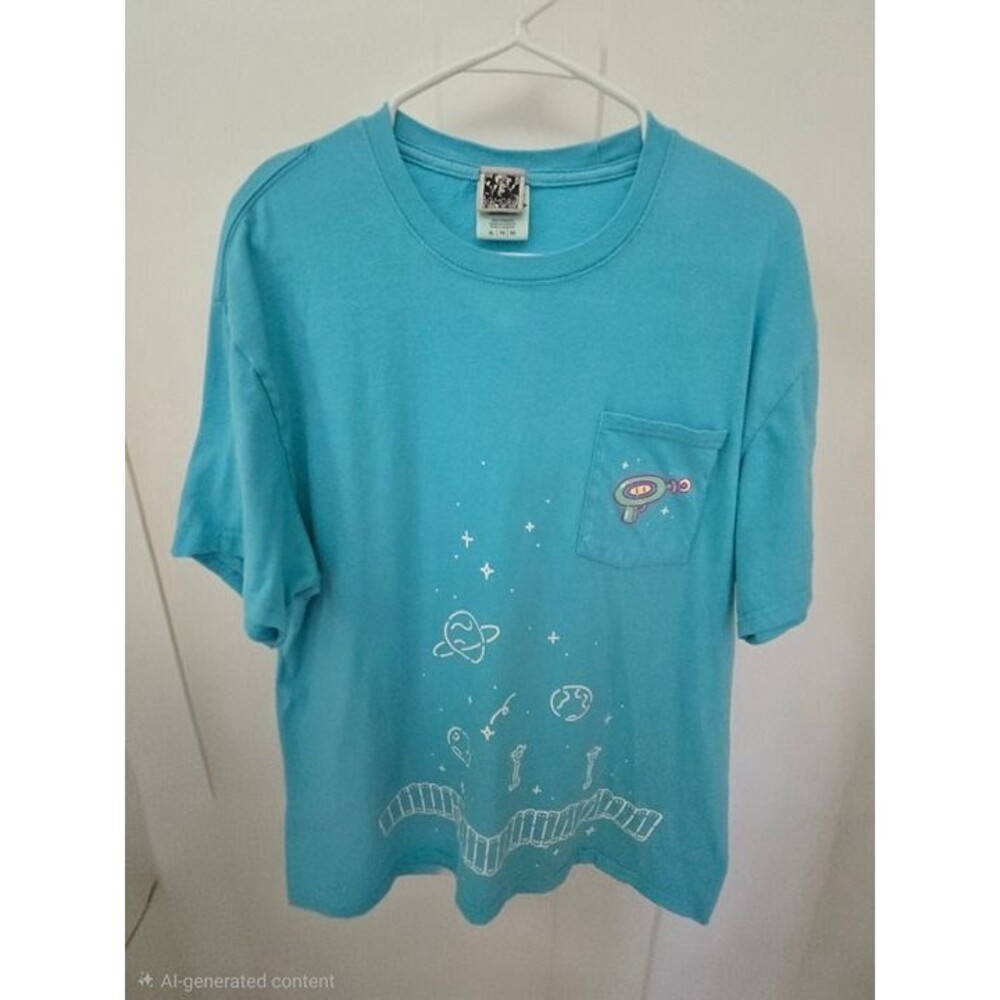 OMORI OMOCAT Otherworld Space Graphic Pocket T-Shirt XL Aqua Blue